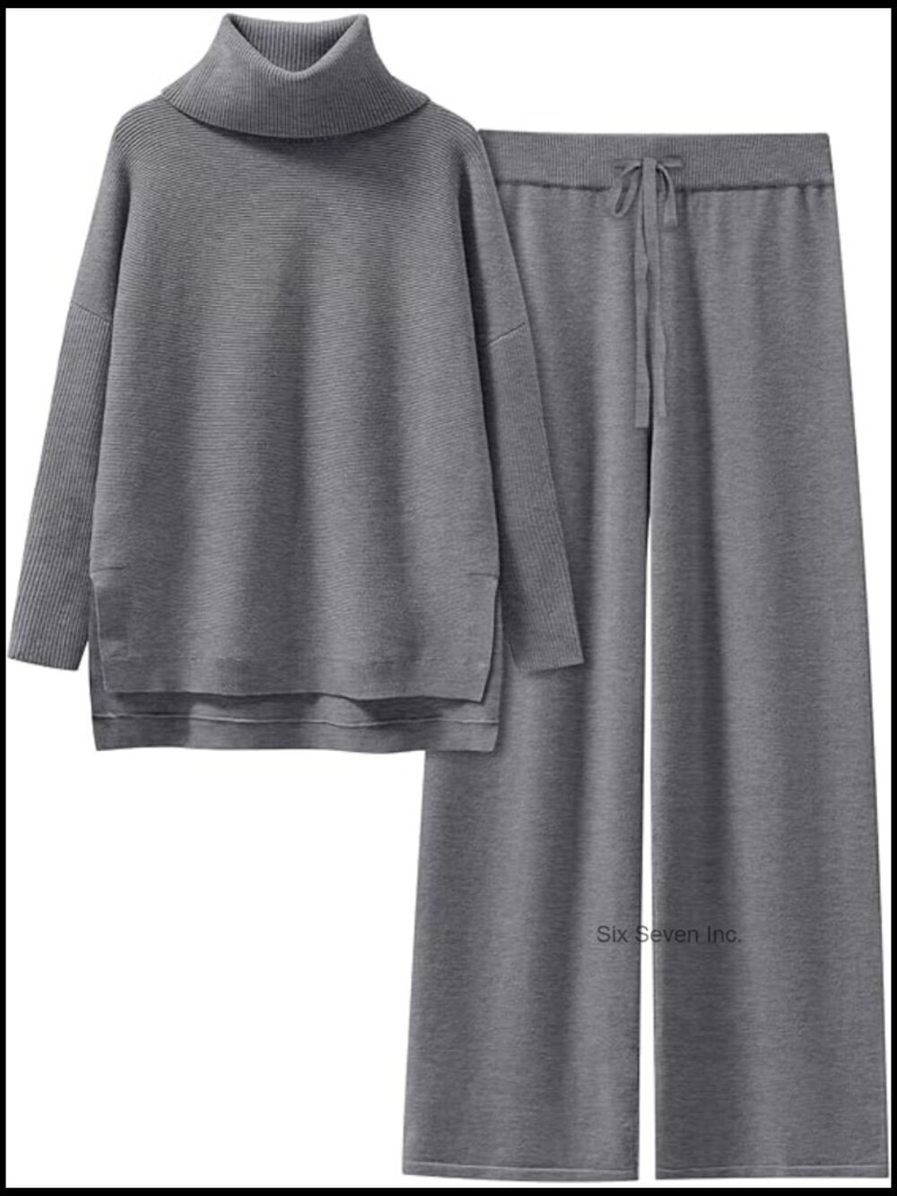 Oversized Turtleneck Knit Pullover and Wide Leg Pants Lounge Set Sweatsuit